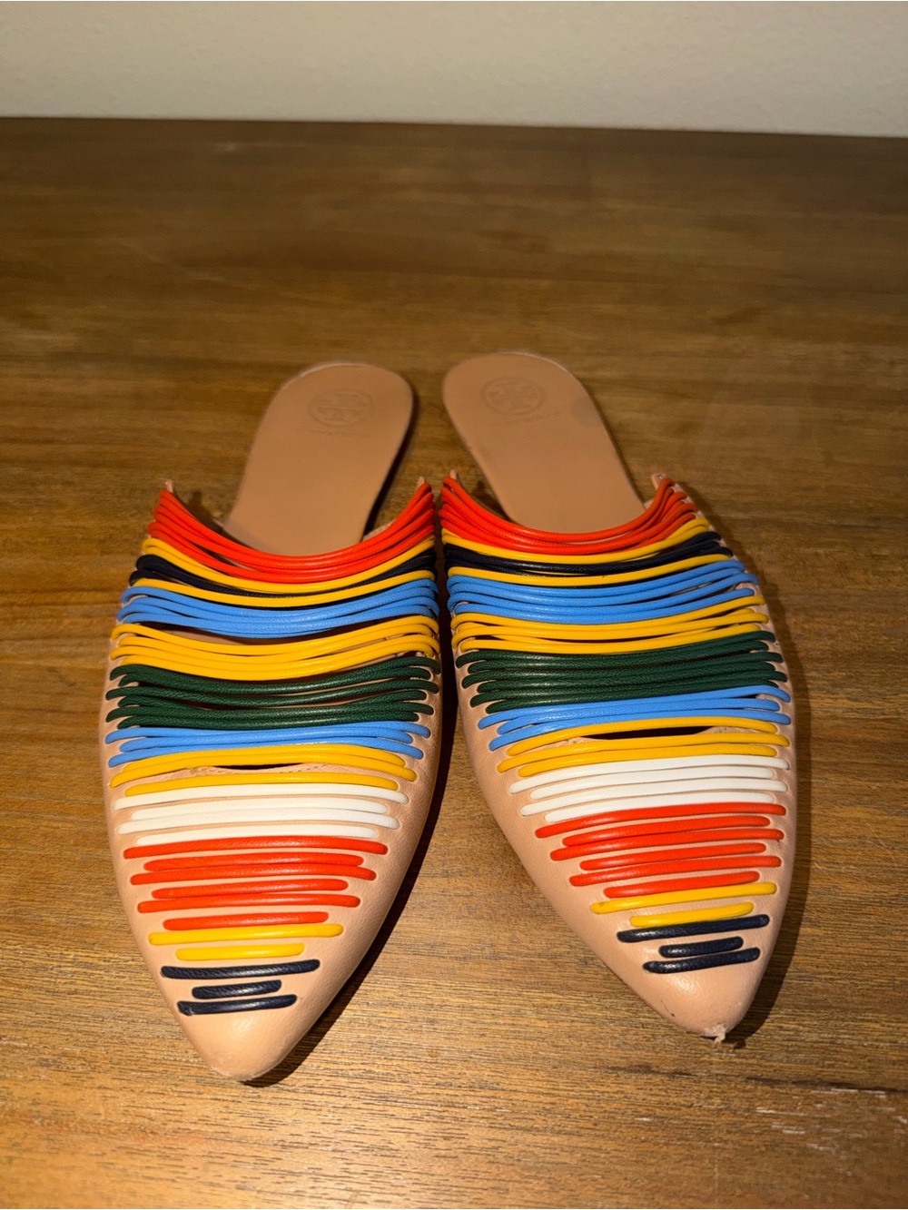 Tory Burch Multicolor Striped Pointed Slip-On Mules